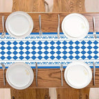 Caminho de mesa Oktoberfest padrão losango azul e branco com motivos bávaros 33×183 cm