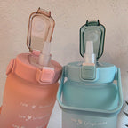 Garrafa de água 2L com marcações de tempo motivacionais e plástico ecológico semi-transparente