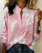 Blusa feminina floral com decote em V, tecido leve e estampa pastel