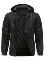 Jaqueta de couro masculina com capuz e isolamento térmico para inverno