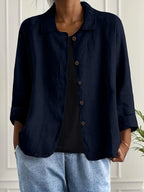 Cardigan feminino algodão linho leve estilo camisa corte relaxado