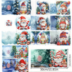 Cartões de Natal DIY 5D Diamond Painting com envelopes, designs de Pai Natal multicoloridos, conjunto 12 peças