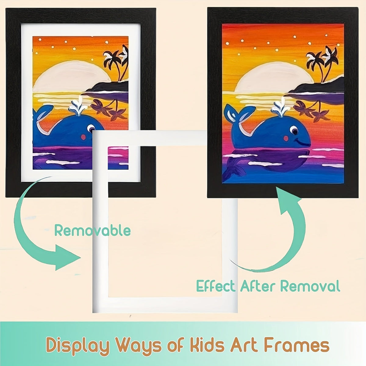 Moldura infantil A4 abertura frontal flip frame para projetos escolares e pinturas, madeira