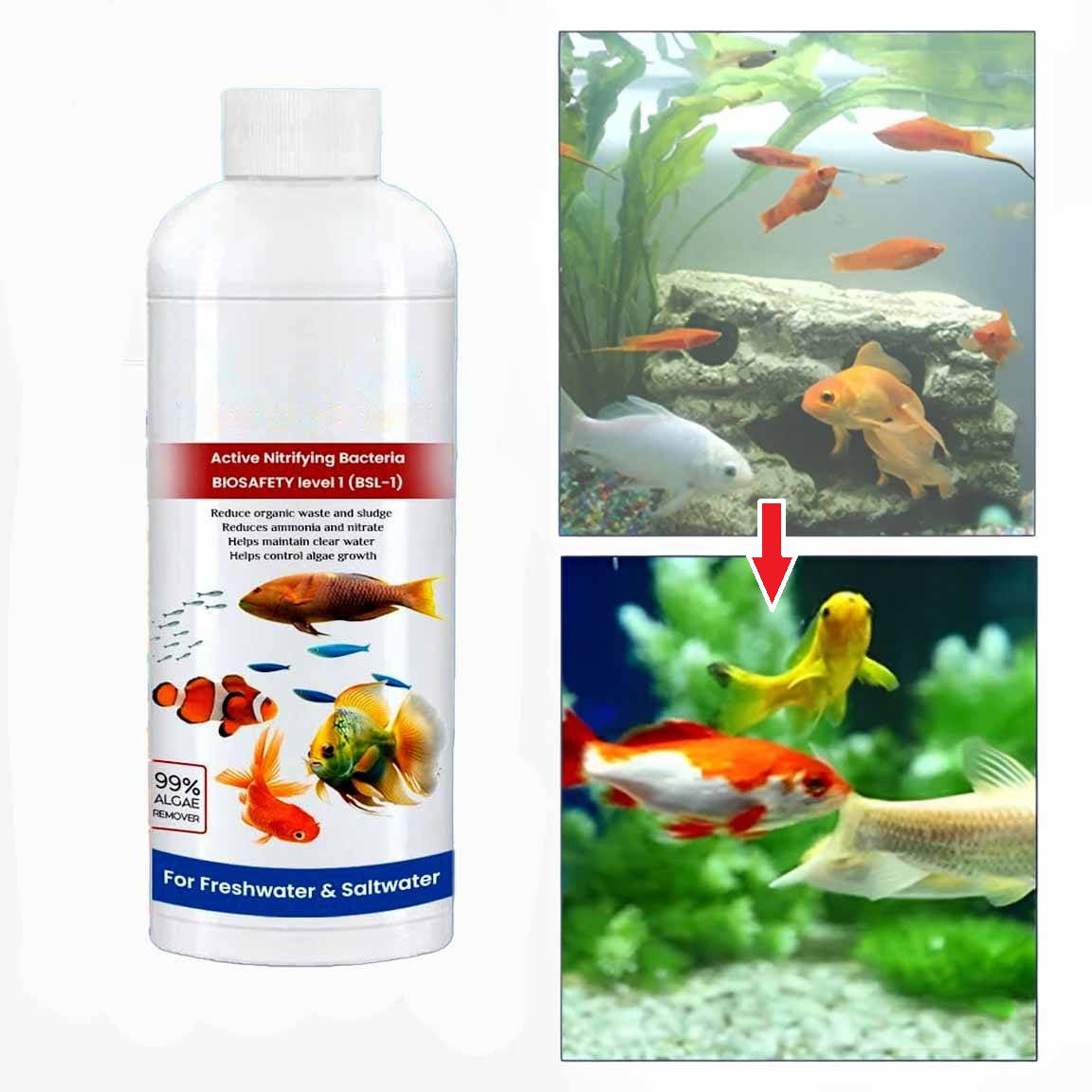 Limpador de aquário líquido pack 3 unidades, purificação total e equilíbrio de pH