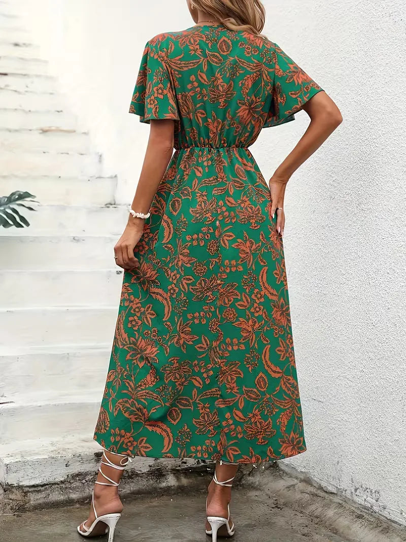Vestido Envolvente Floral de Verão | Estampa Bohemia, Manga Curta