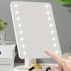 Espelho de maquiagem com 16 LEDs, touch screen e brilho ajustável, alimentação USB e pilhas