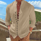 Camisa de algodão manga longa masculina caimento relaxado