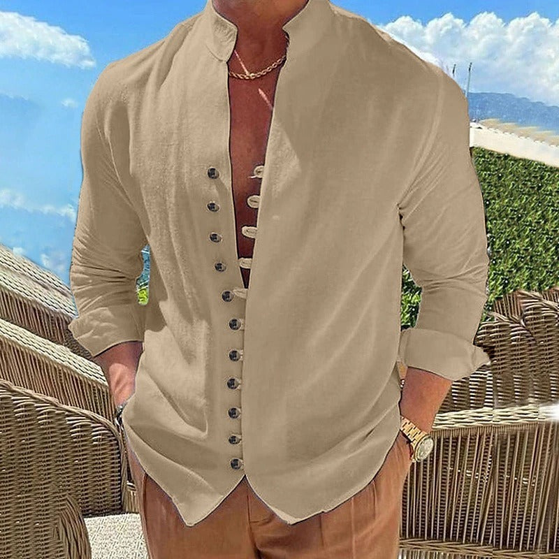 Camisa de algodão manga longa masculina caimento relaxado