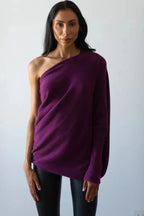 Camisola feminina assimétrica drapeada com gola swing