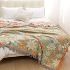 Manta de algodão com borla estilo boémio, padrão floral jacquard 200x230 cm