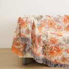 Manta de algodão com borla estilo boémio, padrão floral jacquard 200x230 cm