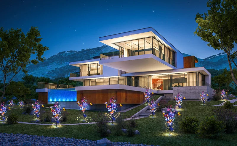 Luzes solares de borboleta para jardim, 56 LEDs, IP65, decoração exterior