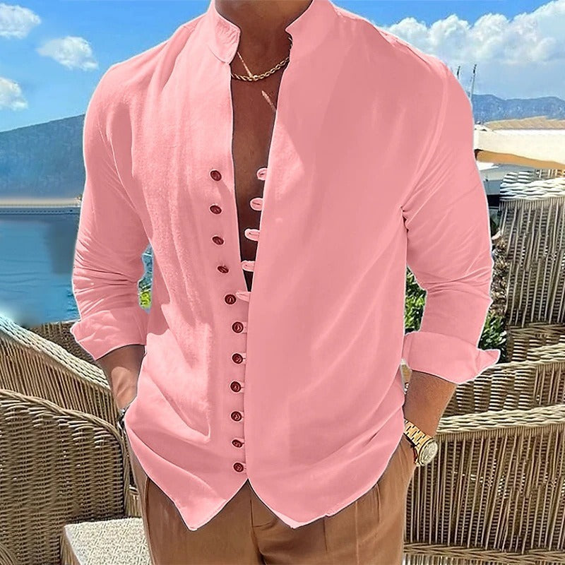 Camisa de algodão manga longa masculina caimento relaxado