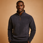 Pullover fleece homem com meio fecho macio casual inverno