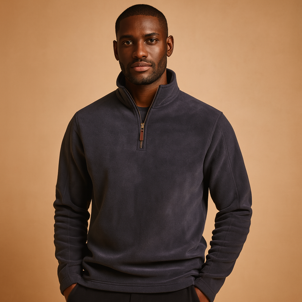 Pullover fleece homem com meio fecho macio casual inverno