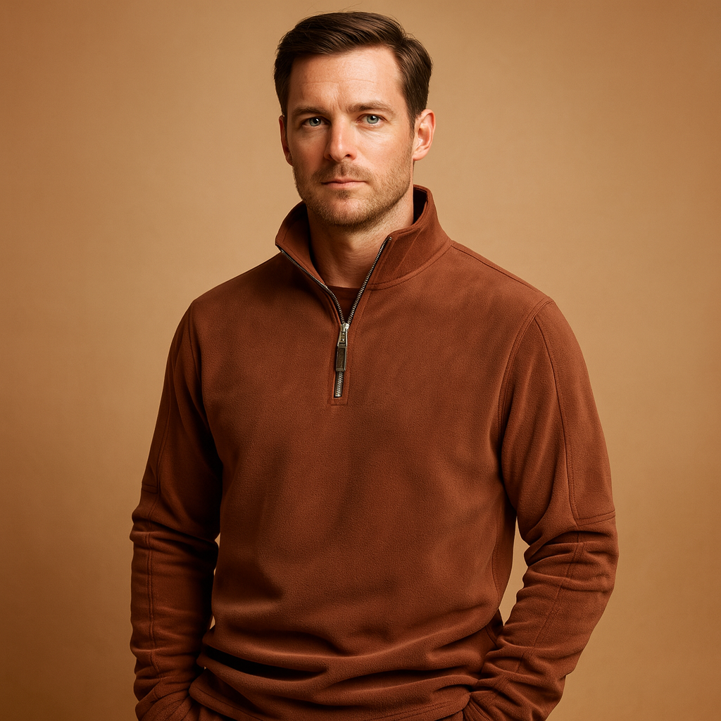 Pullover fleece homem com meio fecho macio casual inverno