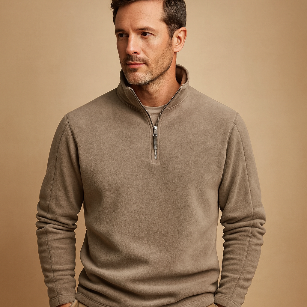 Pullover fleece homem com meio fecho macio casual inverno