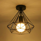 Candeeiro de teto LED retro gaiola geométrica metal preto 9W