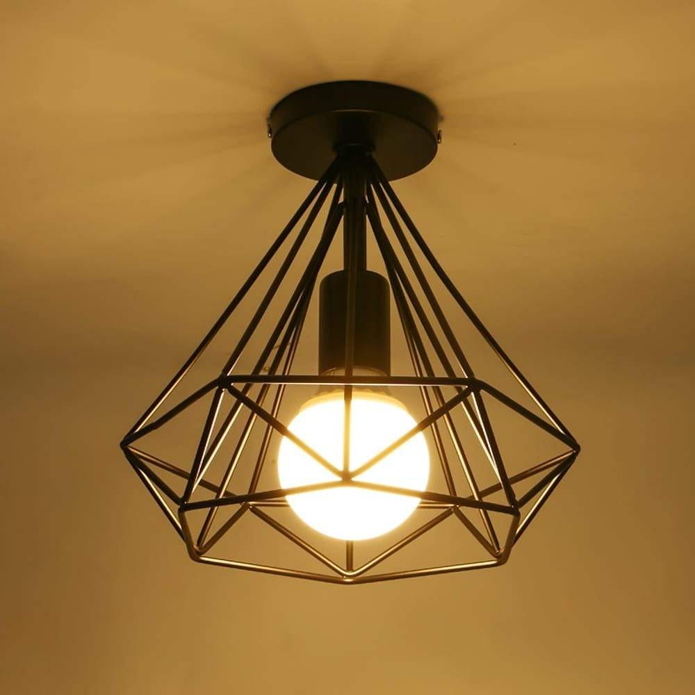 Candeeiro de teto LED retro gaiola geométrica metal preto 9W