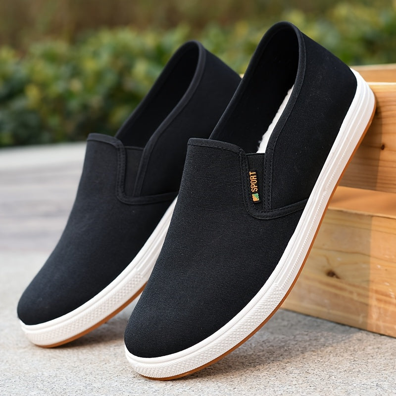 Loafers homem lona slip on com painéis elásticos laterais sola plana