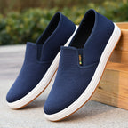 Loafers homem lona slip on com painéis elásticos laterais sola plana