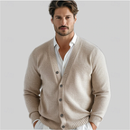 Cardigan de malha homem decote em V com fecho de botões corte regular