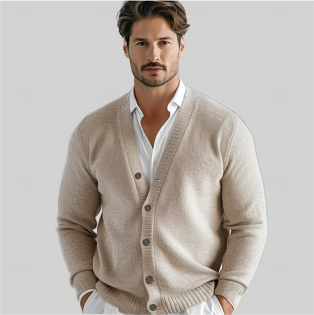 Cardigan de malha homem decote em V com fecho de botões corte regular