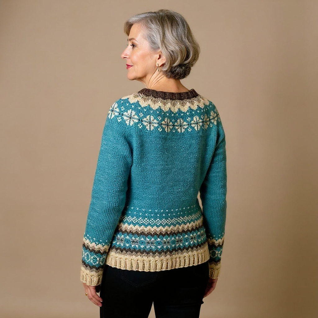 Cardigan islandês vintage feminino tricotado à mão com padrão nórdico vibrante