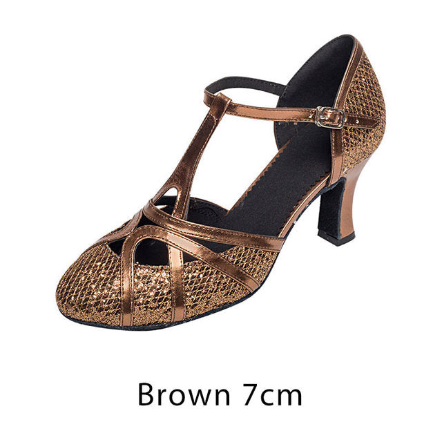 Sapatos de Dança Latina Femininos | Salsa com Brilho, Salto 7cm