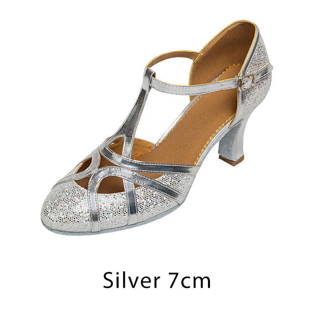 Sapatos de Dança Latina Femininos | Salsa com Brilho, Salto 7cm