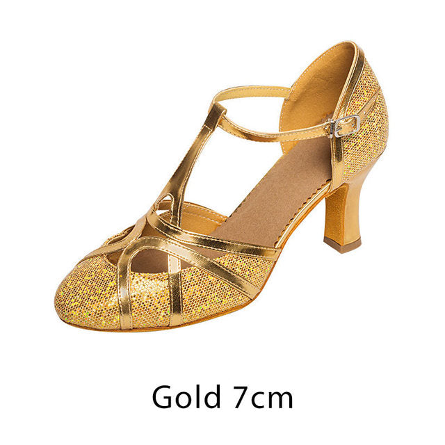 Sapatos de Dança Latina Femininos | Salsa com Brilho, Salto 7cm