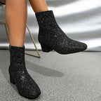Botins glitter femininos com salto estável ao tornozelo