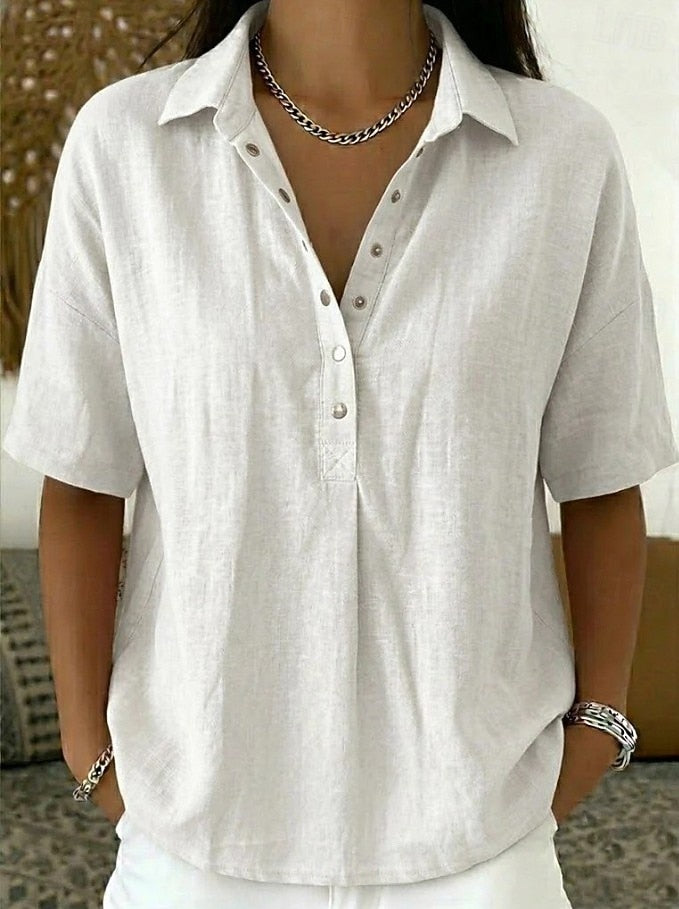 Camisa feminina de botões gola colarinho casual corte relaxado
