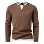 Camisola Henley homem manga comprida gola dividida cor sólida