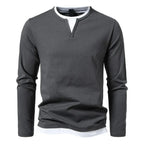 Camisola Henley homem manga comprida gola dividida cor sólida