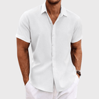 Camisa de linho homem manga curta colarinho aberto corte regular