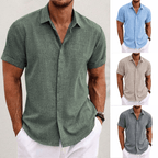Camisa de linho homem manga curta colarinho aberto corte regular