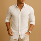 Camisa masculina manga longa gola polo em tecido respirável