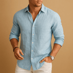 Camisa masculina manga longa gola polo em tecido respirável