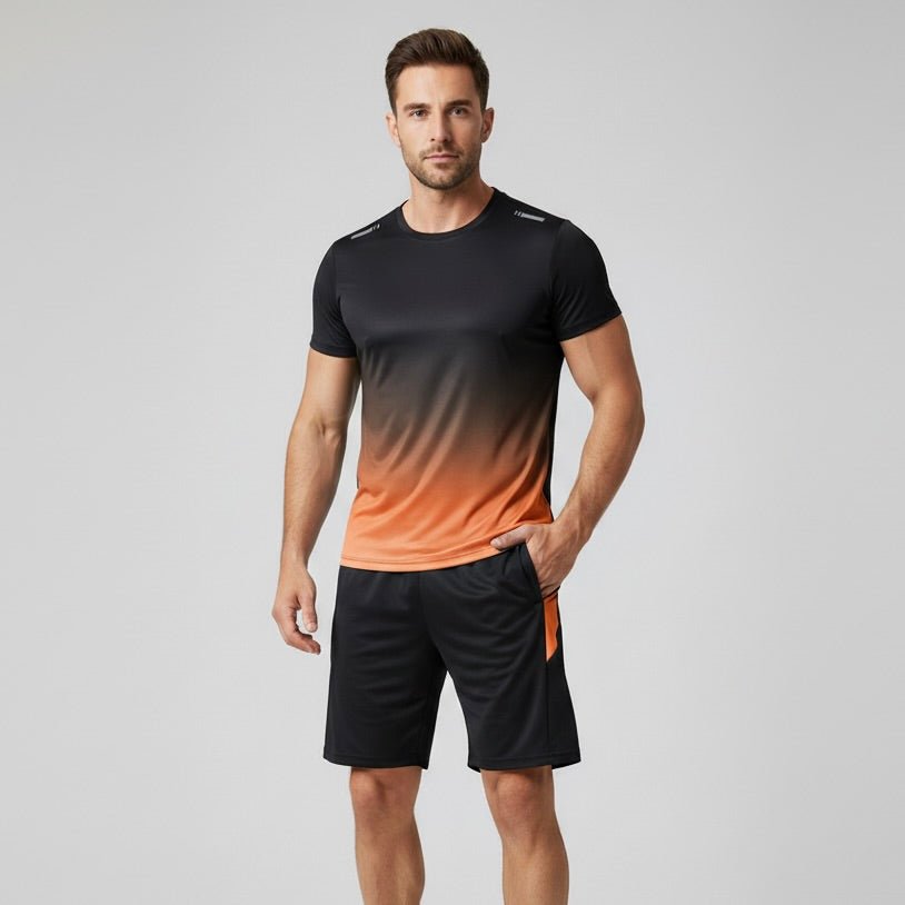Conjunto desportivo masculino t-shirt e calções respirável secagem rápida