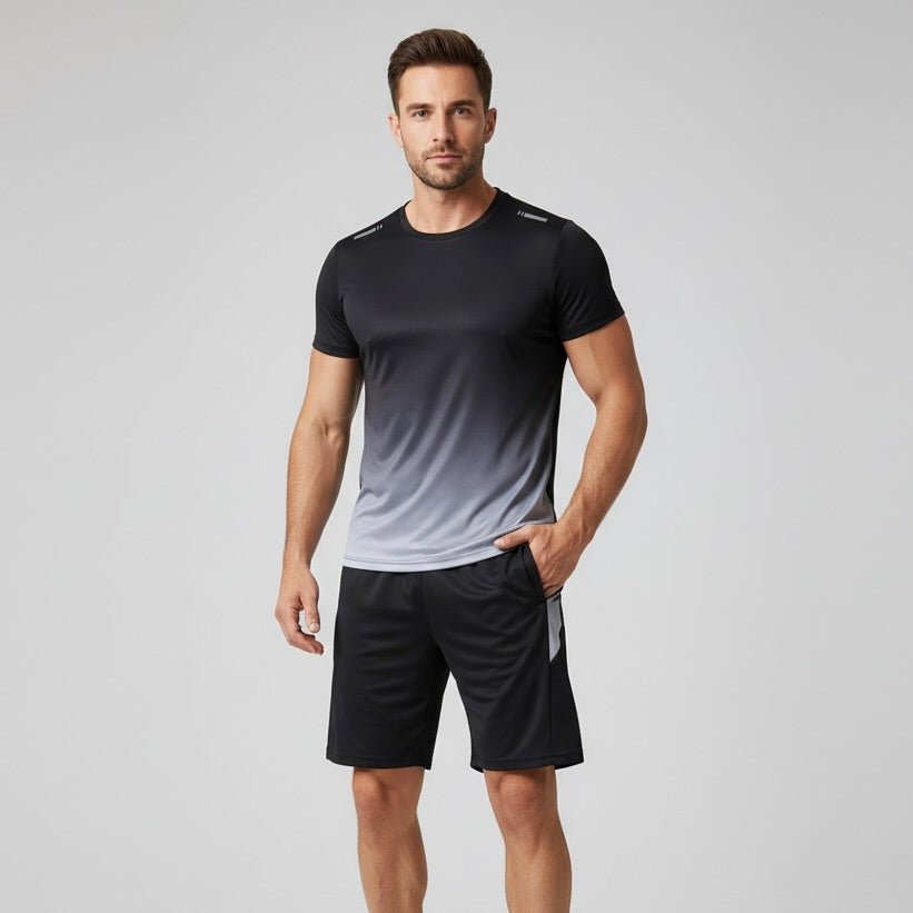 Conjunto desportivo masculino t-shirt e calções respirável secagem rápida