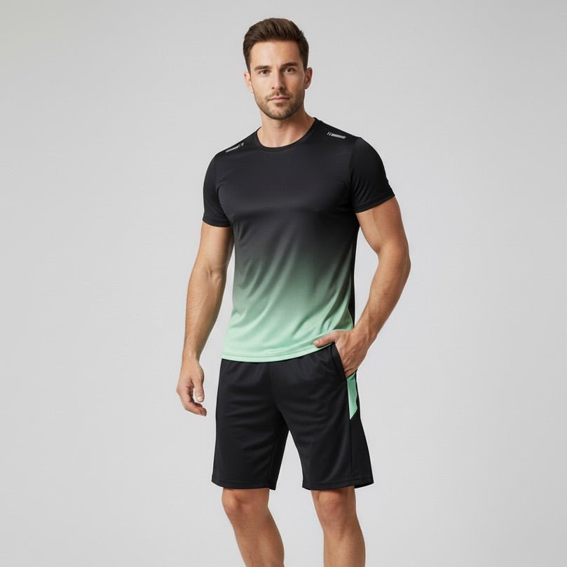 Conjunto desportivo masculino t-shirt e calções respirável secagem rápida