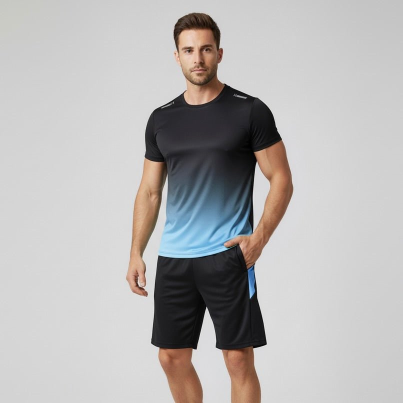 Conjunto desportivo masculino t-shirt e calções respirável secagem rápida
