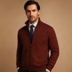 Cardigan malha homem com fecho zip e bolsos laterais