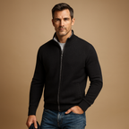 Cardigan malha homem com fecho zip e bolsos laterais