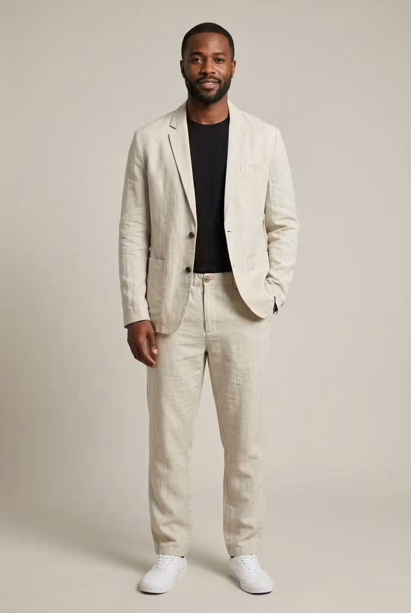 Conjunto masculino linho blazer e calça relaxed fit