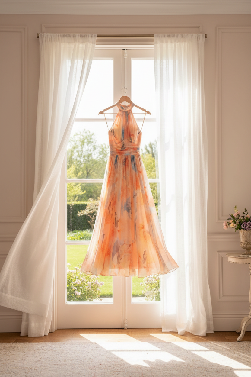 Maxi vestido floral halter mulher com costas abertas e silhueta fluida