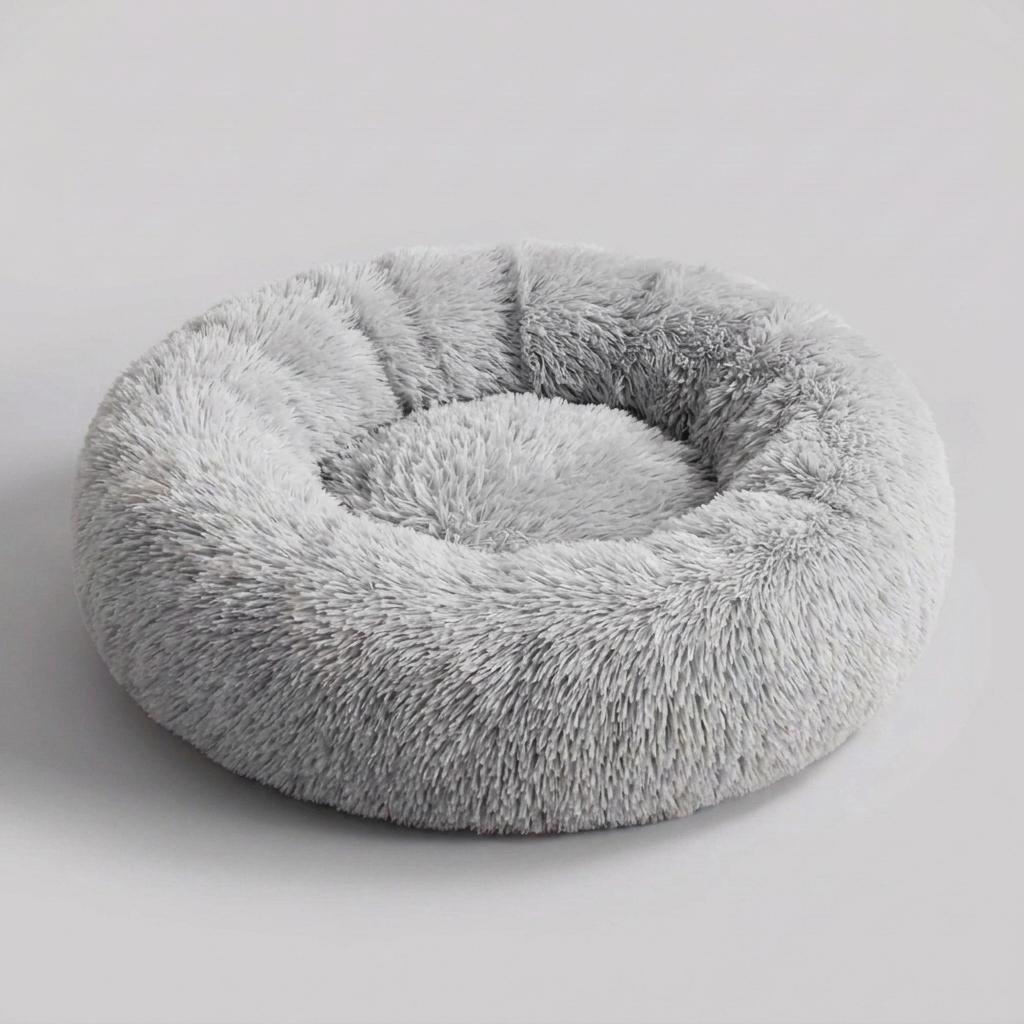 Cama calmante para cães antiansiosa com bordas elevadas e pelo sintético macio
