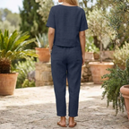 Conjunto feminino 2 peças calça e top leve de verão fluido