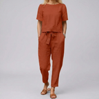 Conjunto feminino 2 peças calça e top leve de verão fluido